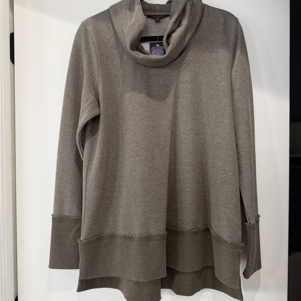 Lucky Brand Women's Taupe Cowl Neck Layered-Hem Sweater